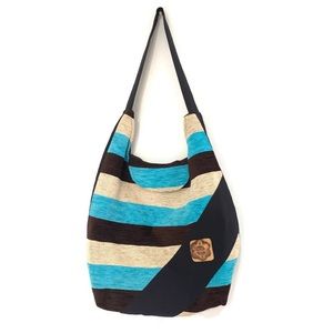 Textured Striped Handmade Purse Handbag Black Blue